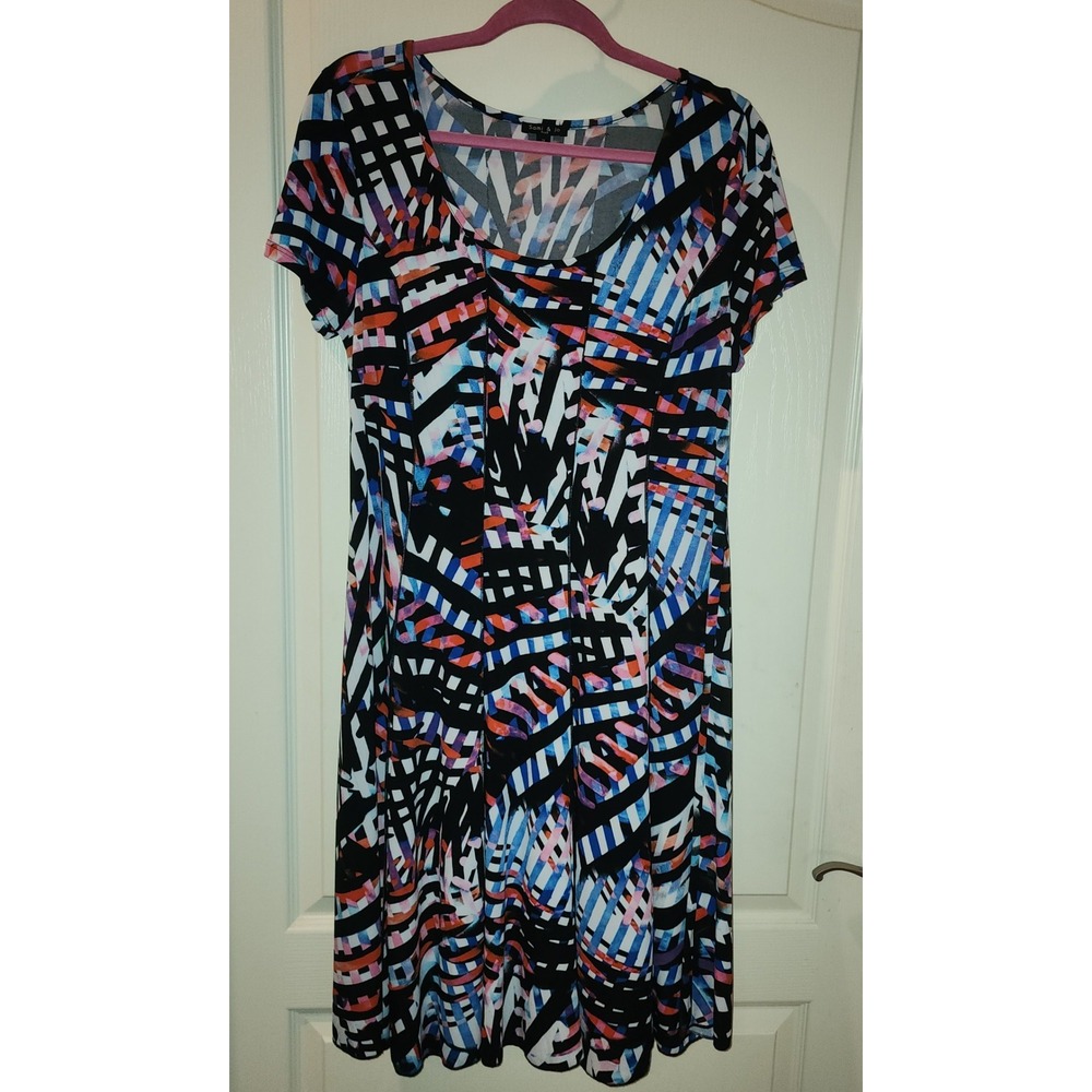 Sami & Jo Plus Size 1X Abstract Geometric Print Short Sleeve Dress Multi-Color